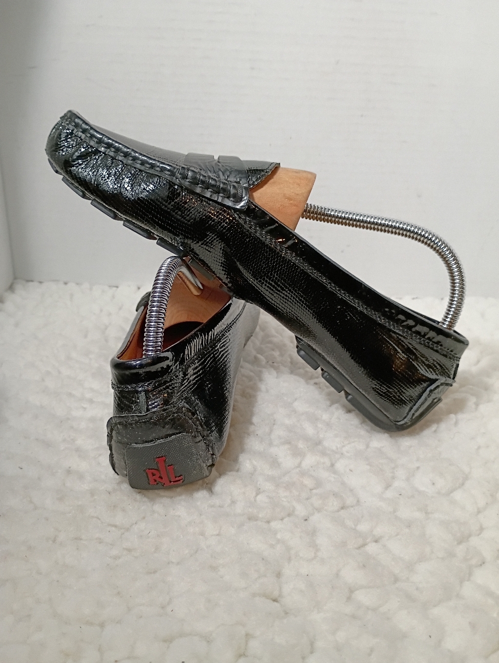 Ralph Lauren Camila Driving Loafers Black Patent Embossed Leather Mens 9 RL - Picture 7 of 12